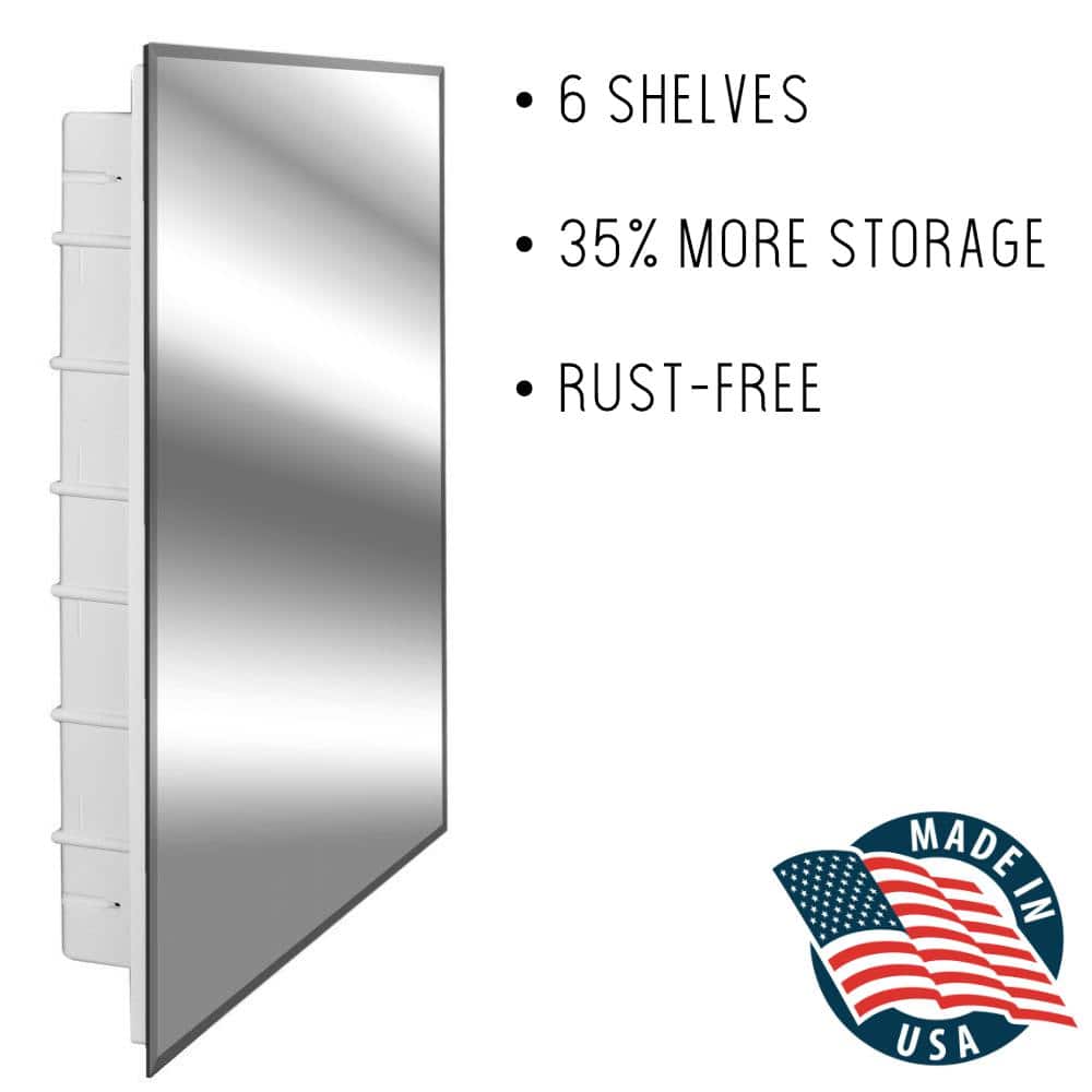 ZACA SPACECAB Nunki 16 in. x 26 in. x 3-1/2 in. Frameless Recessed 1-Door Medicine Cabinet with 6-Shelves and Beveled Edge Mirror