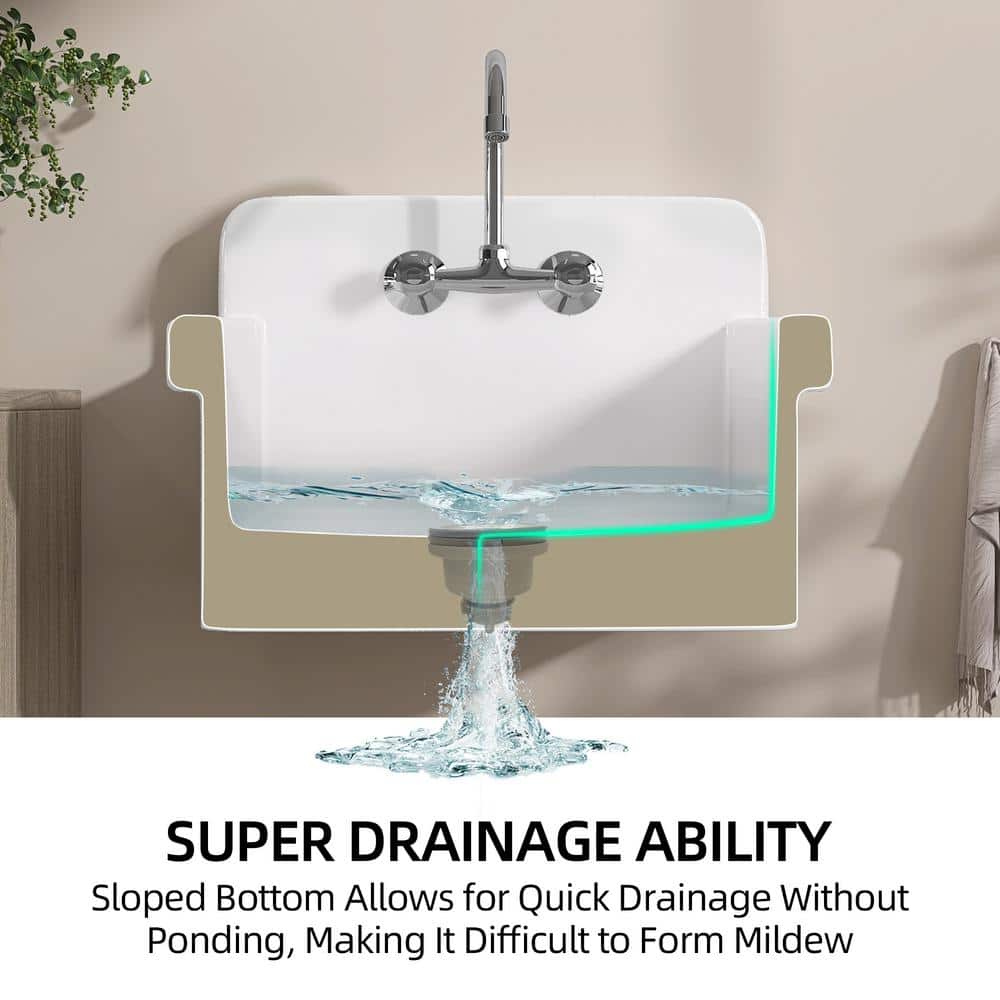 Zeafive 24 in. W x 20 in. D Wall Mount/Freestanding Laundry/Utility Sink in White Farmhouse Sink With Overflow and Sink Strainer