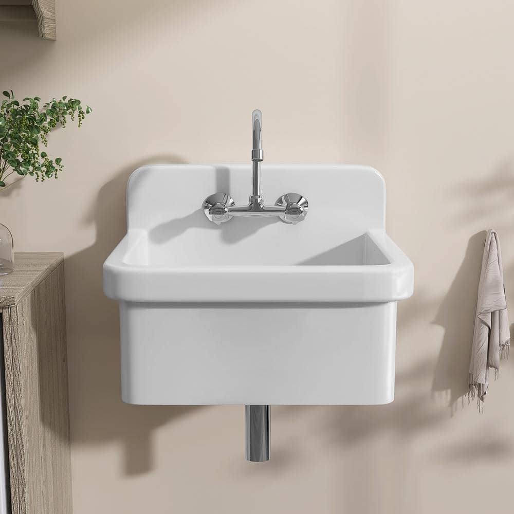 Zeafive 10 Gal 24"x20" Ceramic Wall/Freestanding Utility Sink - White