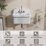 Zeafive 24 in. W x 20 in. D Wall Mount/Freestanding Laundry/Utility Sink in White Farmhouse Sink With Overflow and Sink Strainer