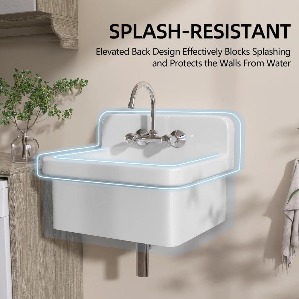 Zeafive 24 in. W x 20 in. D Wall Mount/Freestanding Laundry/Utility Sink in White Farmhouse Sink With Overflow and Sink Strainer
