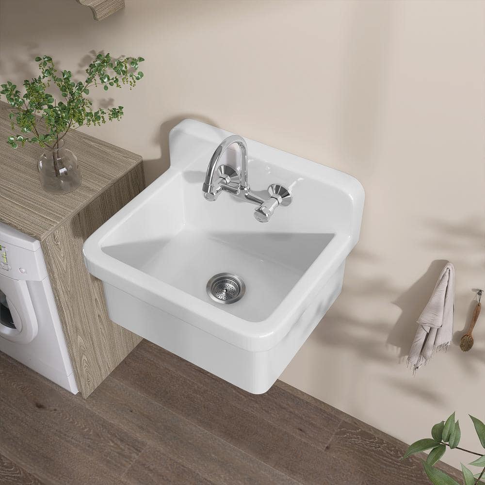 Zeafive 10 Gal 24"x20" Ceramic Wall/Freestanding Utility Sink - White