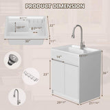 Zeafive All-in-One 30" x 22" Freestanding White Laundry Sink with Cabinet and Faucet