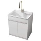 Zeafive All-in-One 30" x 22" Freestanding White Laundry Sink with Cabinet and Faucet