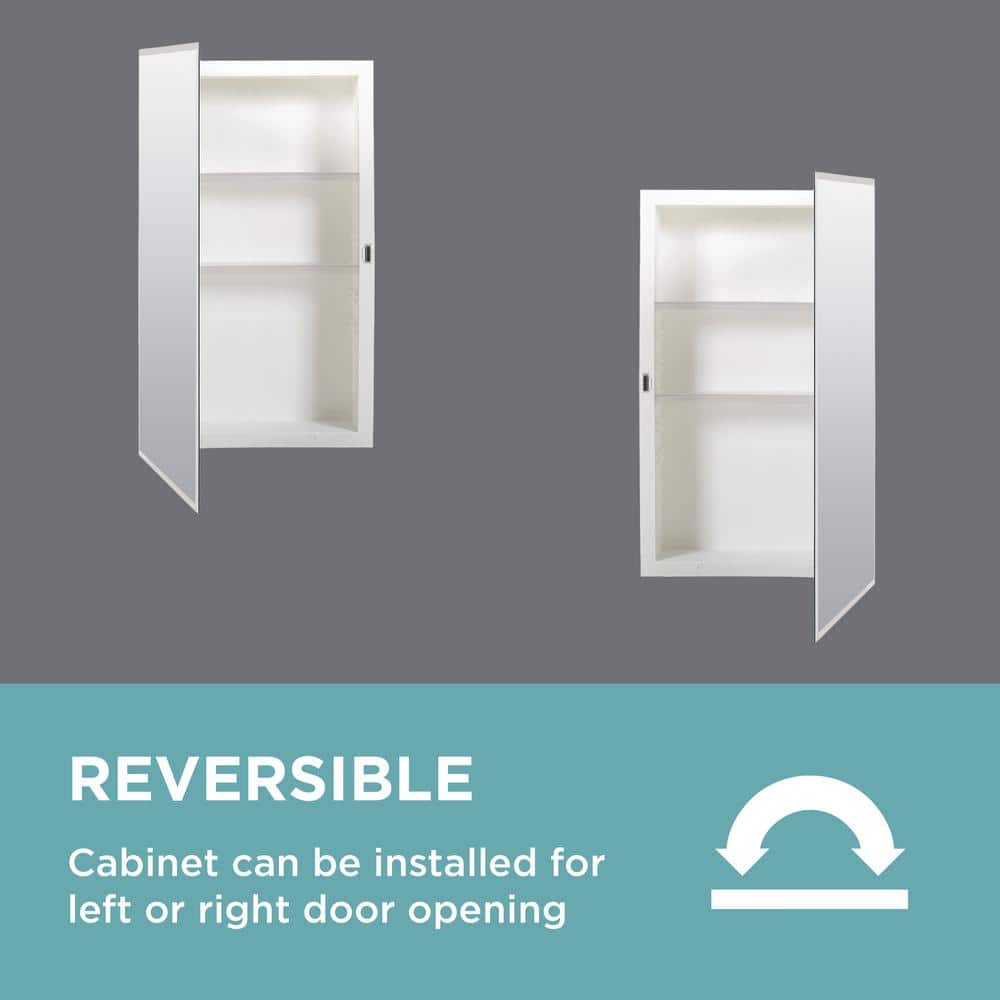 Zenith 16 in. W x 26 in. H Rectangular Recessed or Surface Mount Frameless Beveled Mirror Medicine Cabinet