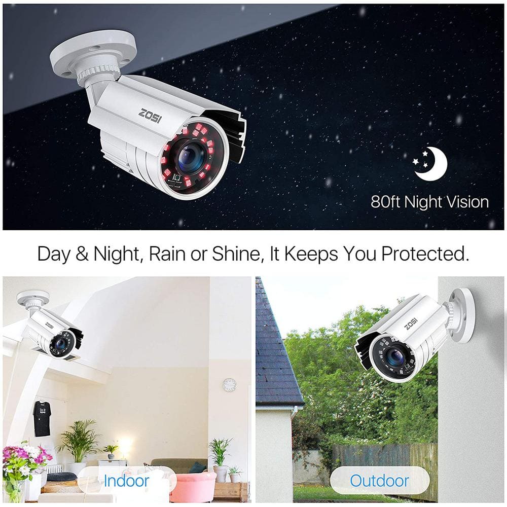 ZOSI 80 ft. Wired 2MP Outdoor Bullet Security Camera Compatible with 4-In-1 HD-CVI/TVI/AHD/960H Analog CVBS IR Night Vision