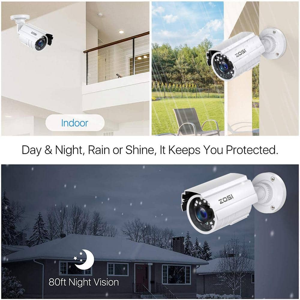 ZOSI 80 ft. Wired 2MP Outdoor Bullet Security Camera Compatible with 4-In-1 HD-CVI/TVI/AHD/960H Analog CVBS IR Night Vision