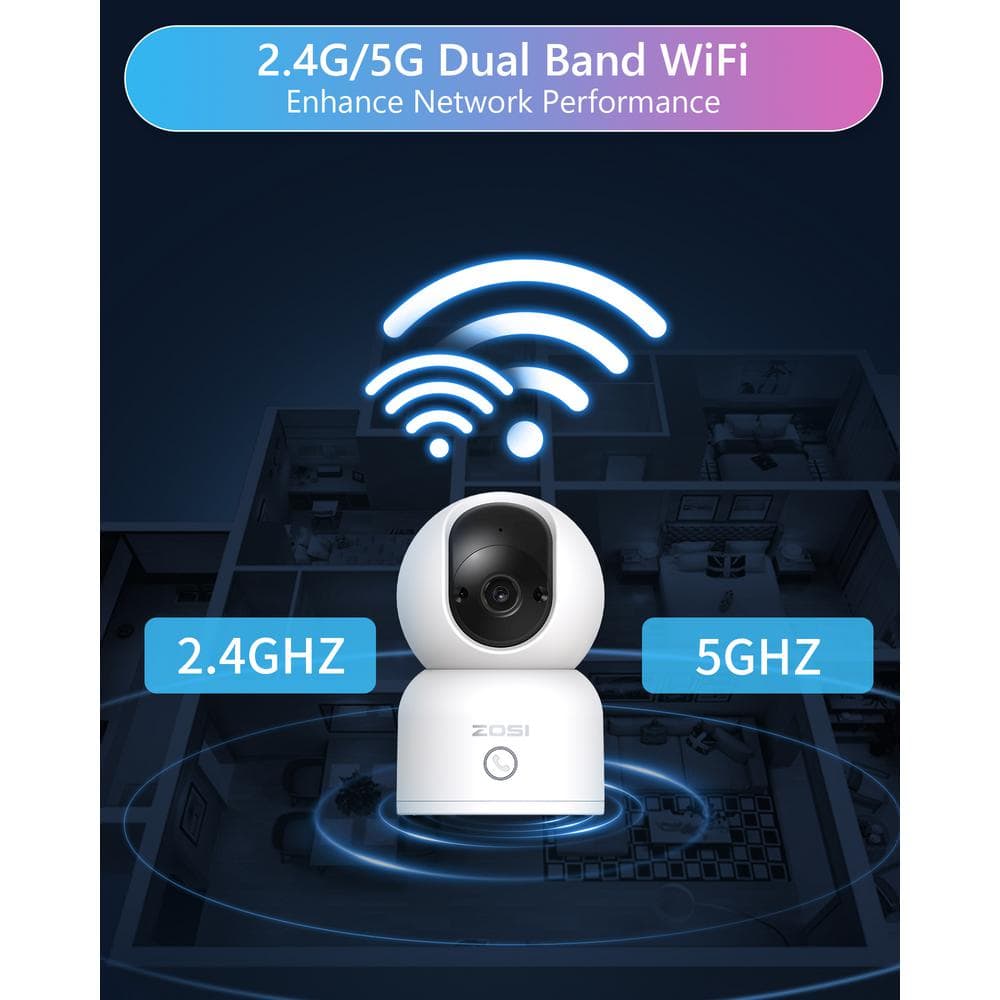 ZOSI 3MP 2K PTZ WiFi Plug-in Security Camera Baby Monitor, One Press Call, 2-Way Audio, Smart AI Detection, 2.4/5GHZ- 2 Packs