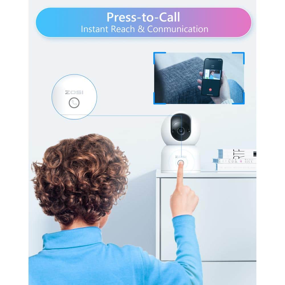 ZOSI 3MP 2K PTZ WiFi Plug-in Security Camera Baby Monitor, One Press Call, 2-Way Audio, Smart AI Detection, 2.4/5GHZ- 2 Packs
