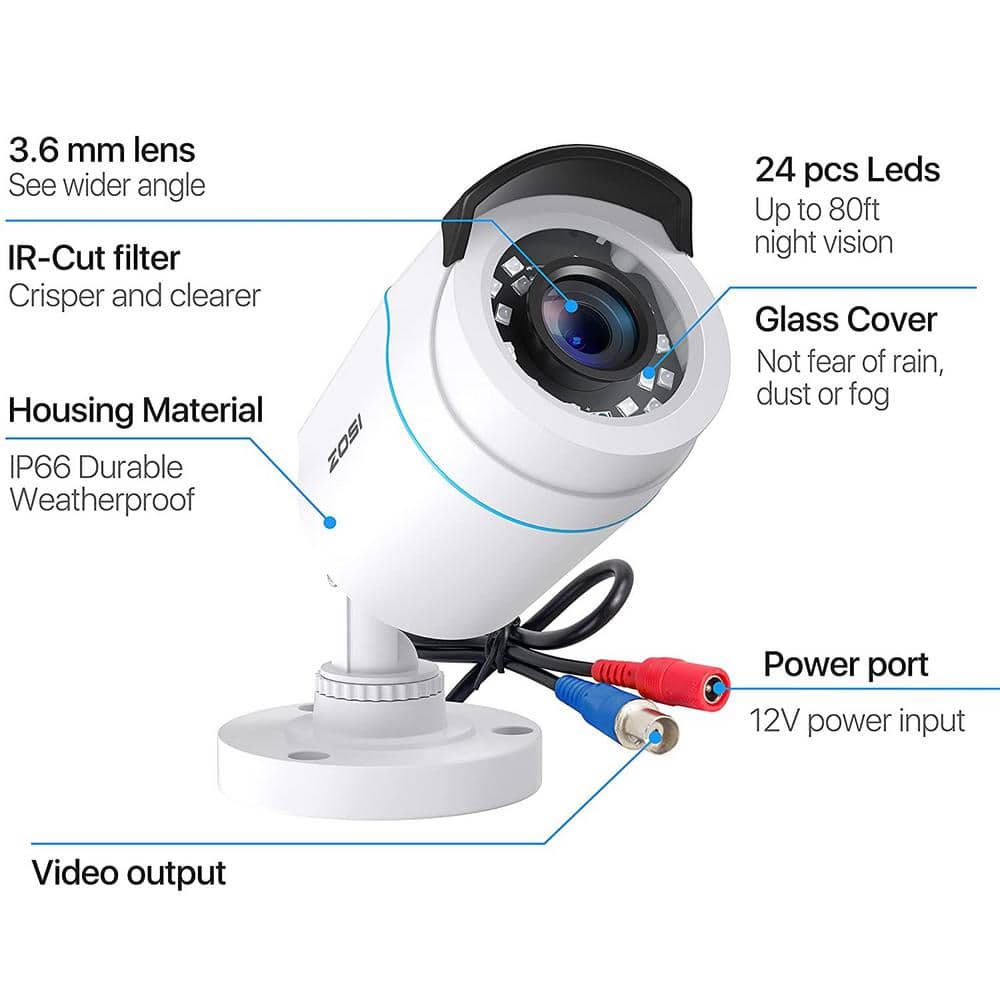 ZOSI Wired 1080p Outdoor Bullet Security Camera Only Compatible with TVI Analog DVR (4-Cameras)