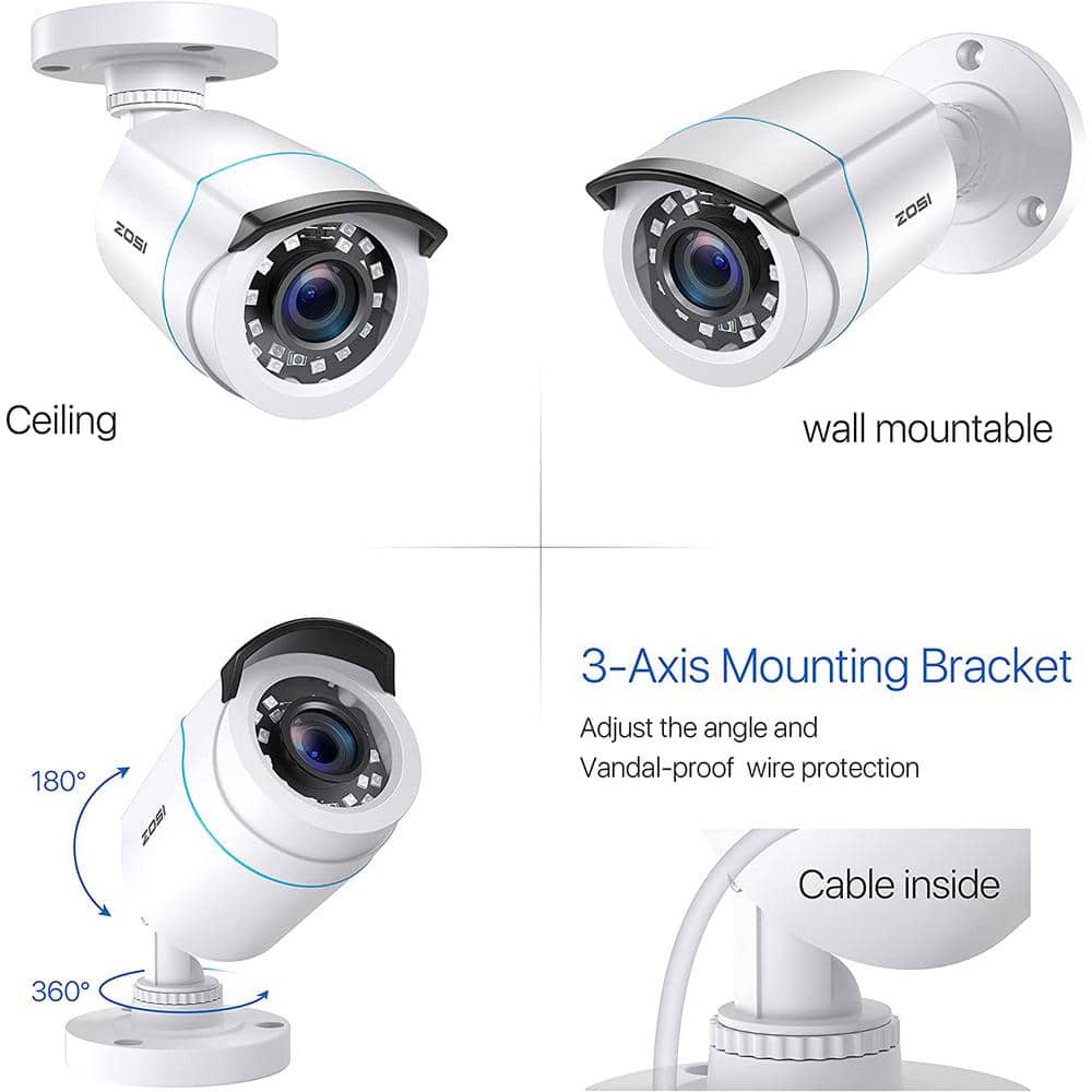 ZOSI Wired 1080p Outdoor Bullet Security Camera Only Compatible with TVI Analog DVR (4-Cameras)