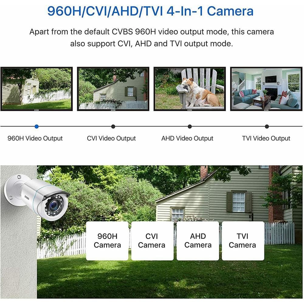 ZOSI Wired 1080p Outdoor Bullet Security Camera Only Compatible with TVI Analog DVR (4-Cameras)