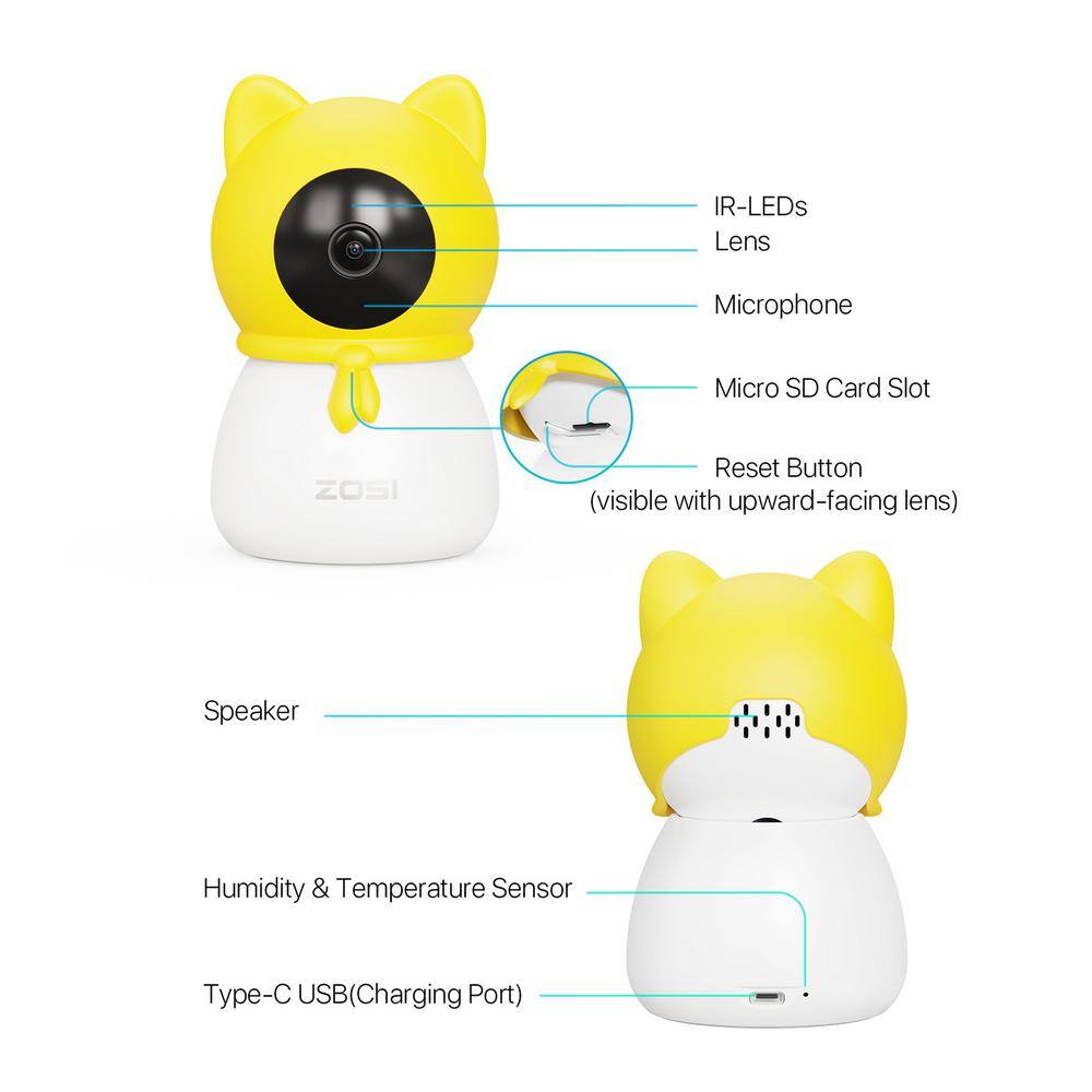 ZOSI C516 2.5K 4MP Indoor Smart Plug-in Home Security Camera with 360 Pan/Tilt, Virtual Fence, 2-Way Talk, Dual Band Wifi