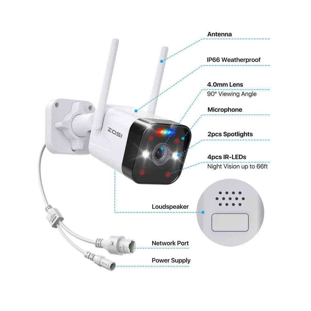 ZOSI ZG1883M 3MP Wireless Add-On Security Camera Only Work with W4/W4 Pro NVR Model ZR08PU, ZR08GP