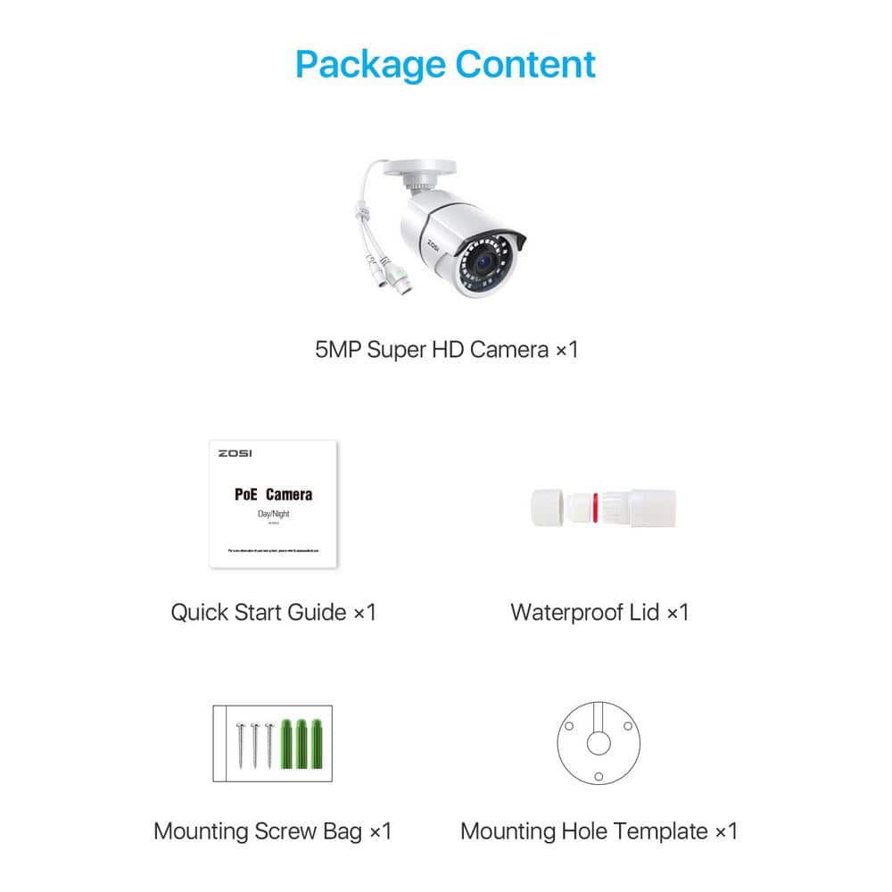 ZOSI ZG2615D ZG2615E 5MP PoE Wired IP Security Camera Only Compatible with same brand PoE NVR Mode