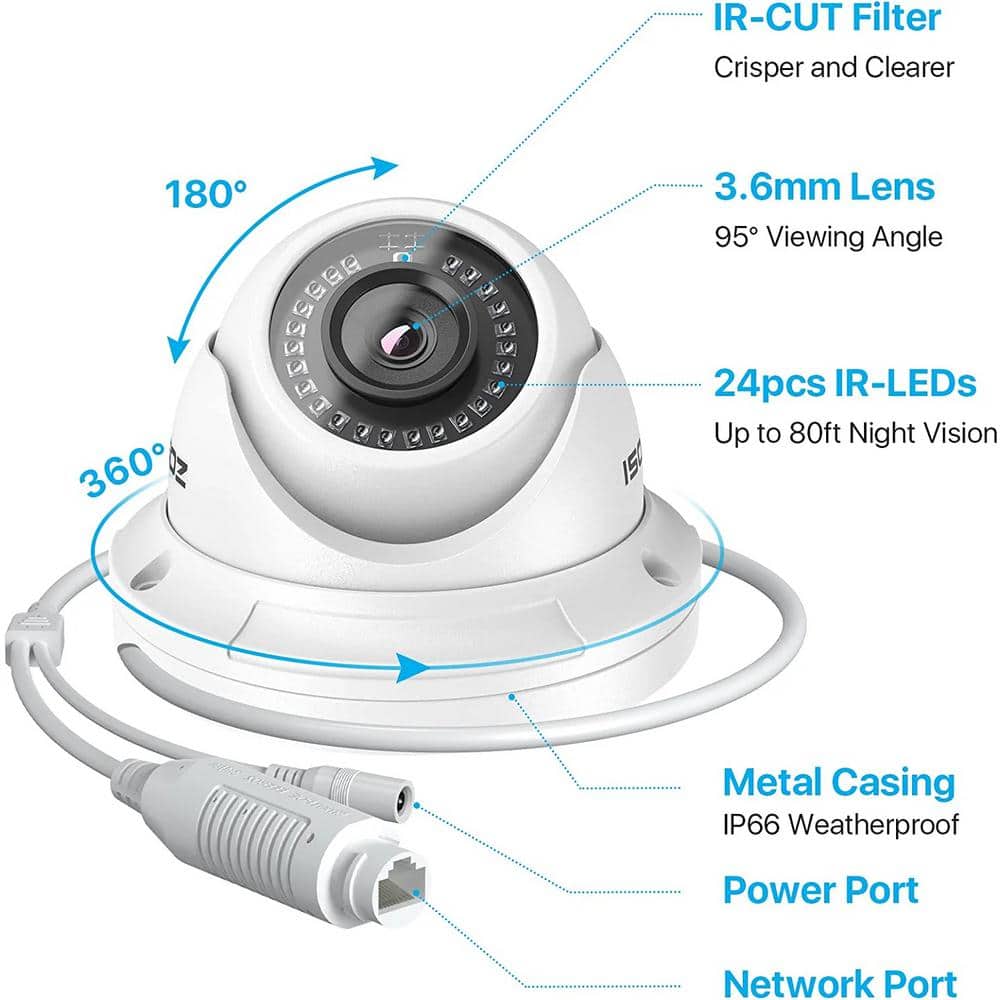 ZOSI ZM4295P 5MP PoE Wired Add-On IP Home Security Camera, Motion Detection, Only Work with Same Brand NVR