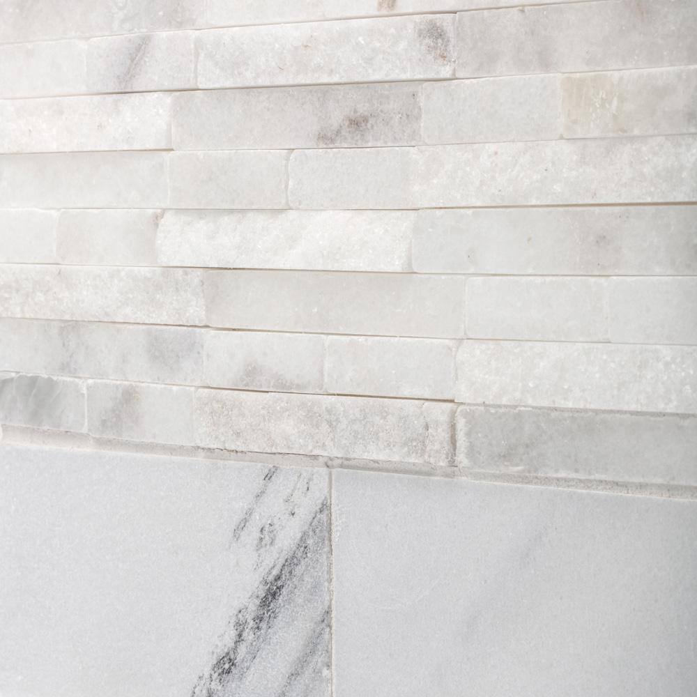 Jeffrey Court Churchill White Split Face 11.75 in. x 12.625 in. x 13 mm Splitface Textured Marble Mosaic Tile
