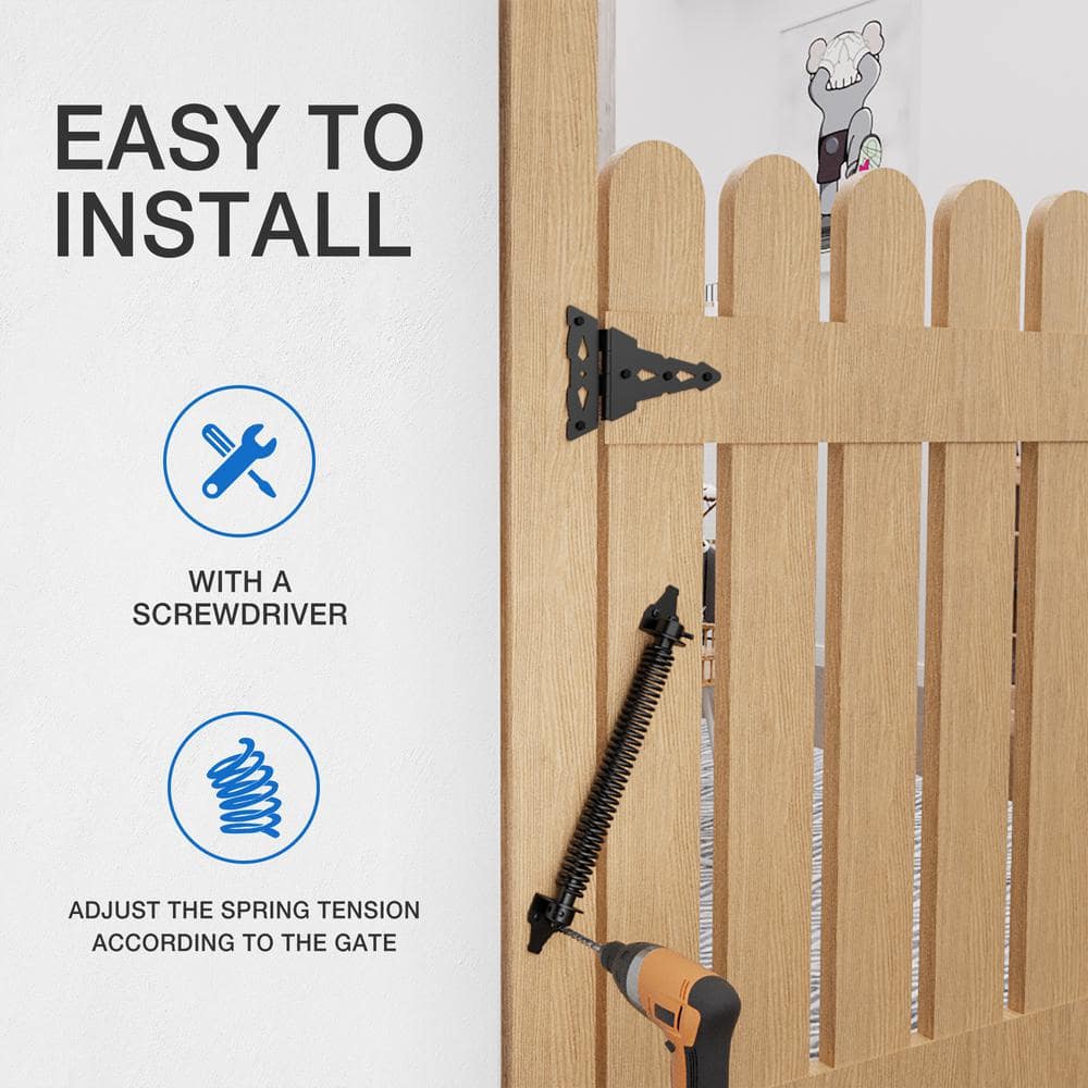 WINSOON 14 in. Black Steel Self Closing Fence Gate Spring Hardware for Wooden and Vinyl Fence