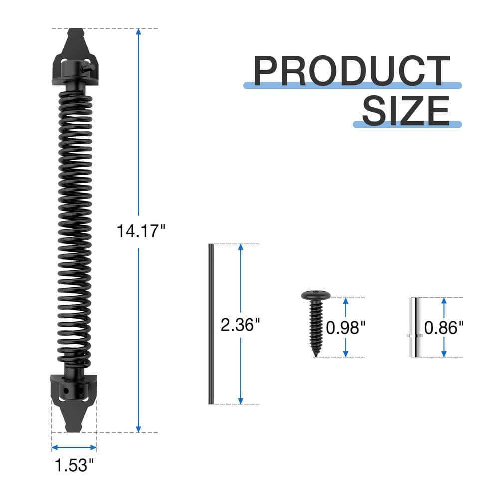 WINSOON 14 in. Black Steel Self Closing Fence Gate Spring Hardware for Wooden and Vinyl Fence