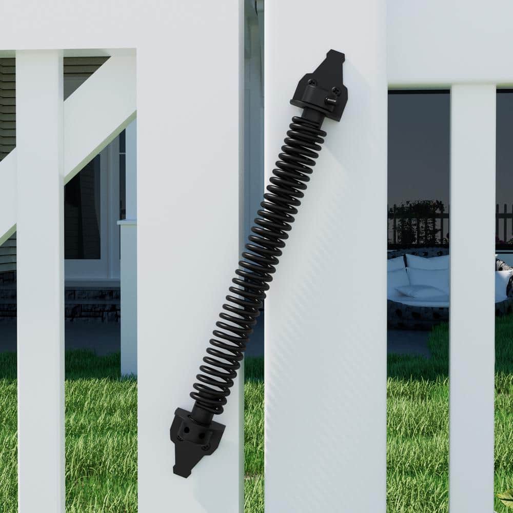 WINSOON 14 in. Black Steel Self Closing Fence Gate Spring Hardware for Wooden and Vinyl Fence
