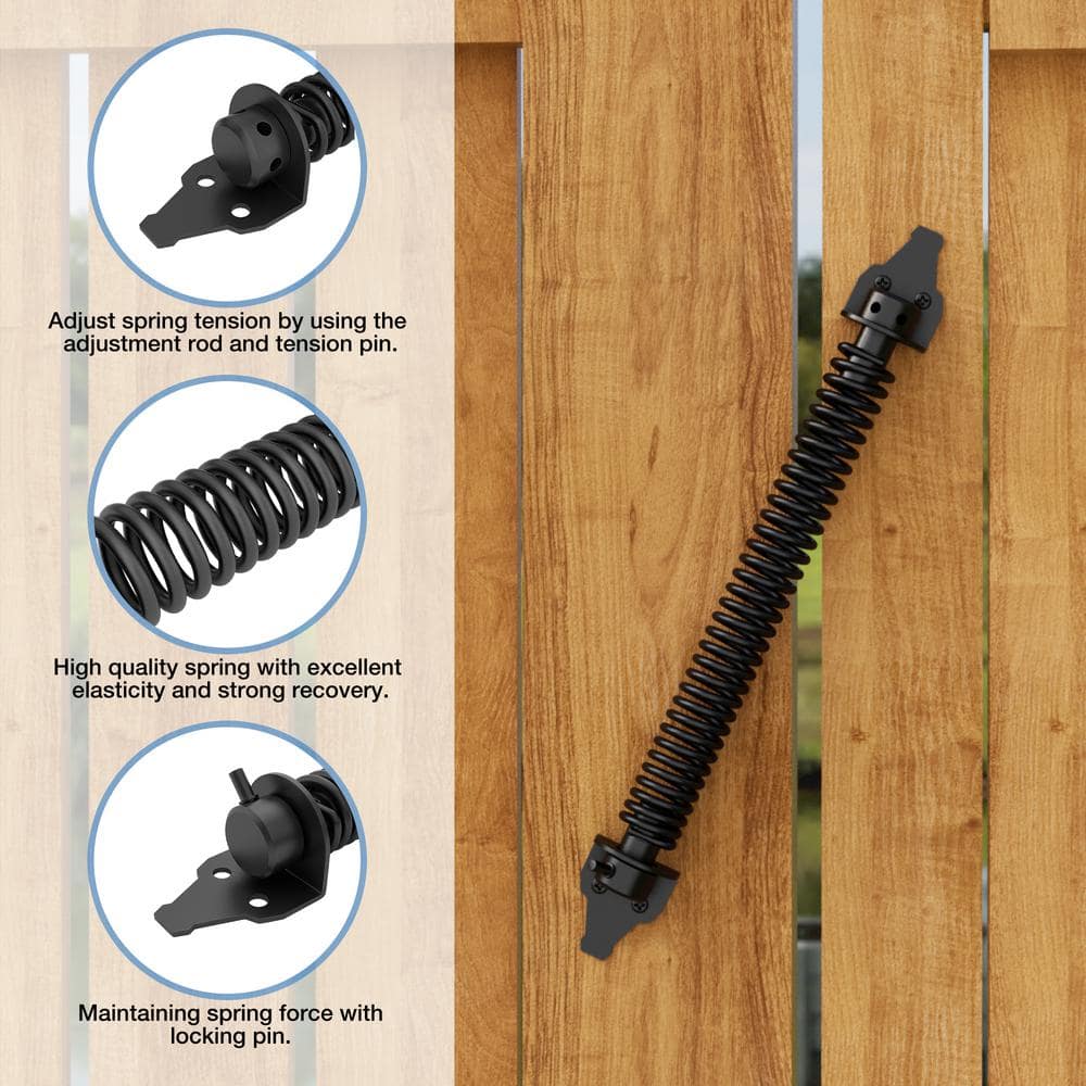 WINSOON 14 in. Black Steel Self Closing Fence Gate Spring Hardware for Wooden and Vinyl Fence