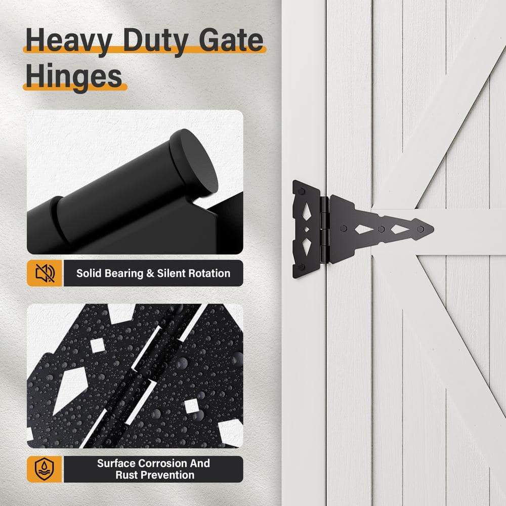 WINSOON Black Gate Hinge and Latch Set Decorative Latch Gate Kit