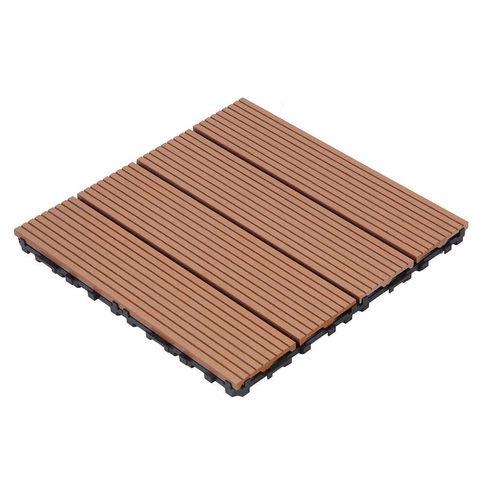 Afoxsos 1 ft. x 1 ft. Wood Brown Plastic Composite Deck Tiles Set, All-Weather Resistant, Easy to DIY and Maintain (20-Pack)