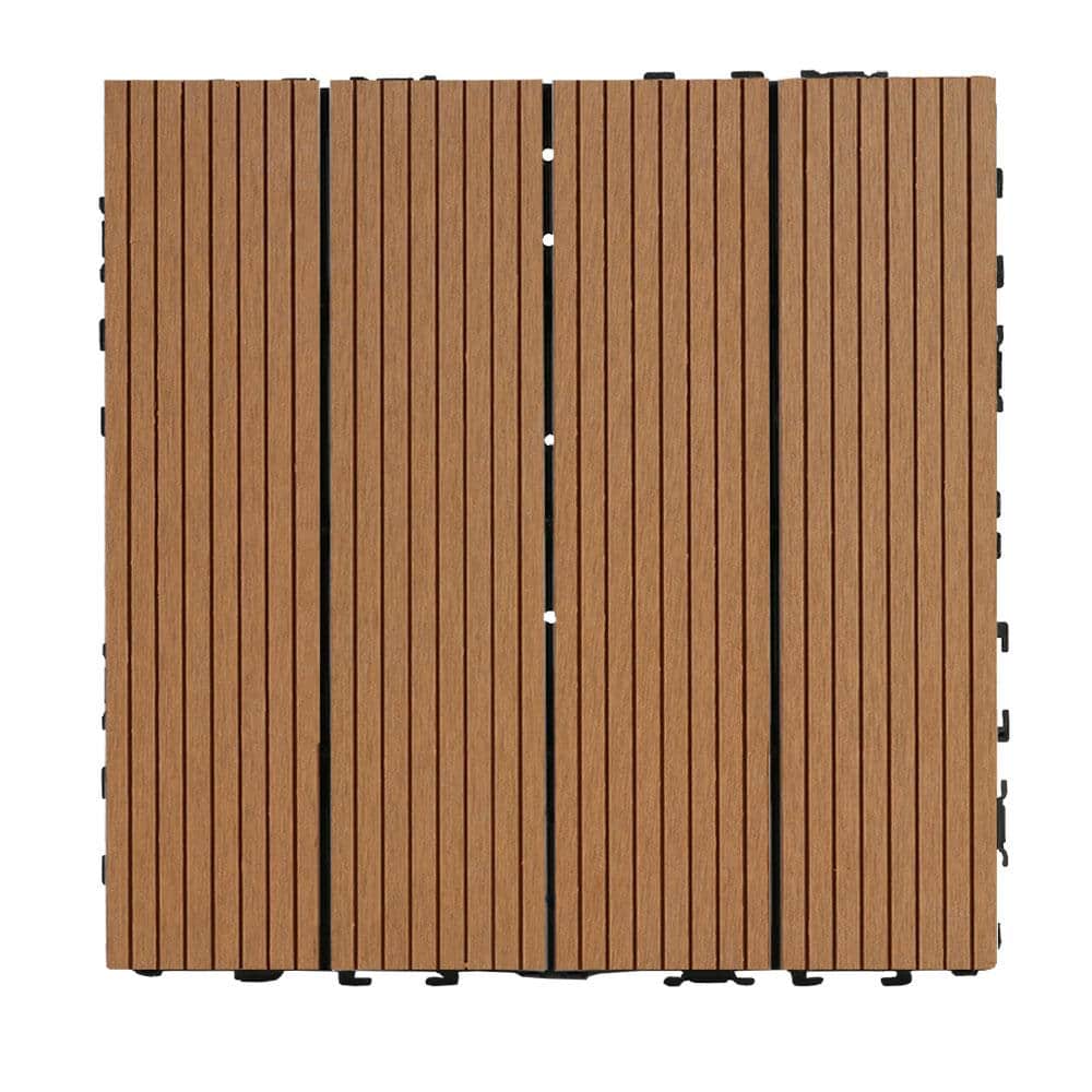 Afoxsos 1 ft. x 1 ft. Wood Brown Plastic Composite Deck Tiles Set, All-Weather Resistant, Easy to DIY and Maintain (20-Pack)