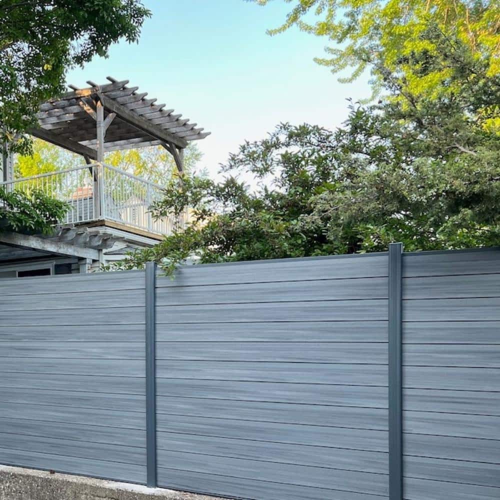 LH EP Complete Kit 6 ft. x 6 ft. Wood Grain Castle Gray WPC Composite Fence Panel w/Bottom Squared Holders Post Kits (5 set)