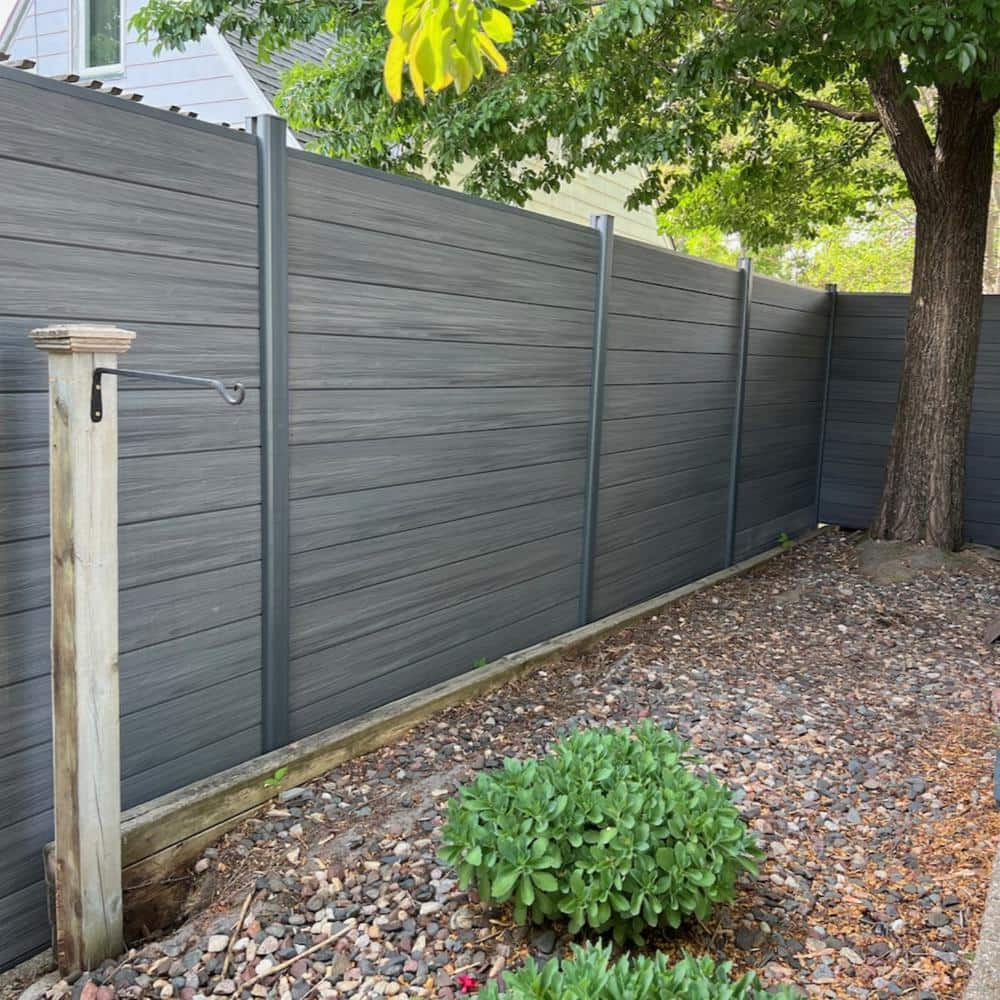 LH EP Complete Kit 6 ft. x 6 ft. Wood Grain Castle Gray WPC Composite Fence Panel w/Bottom Squared Holders Post Kits (5 set)