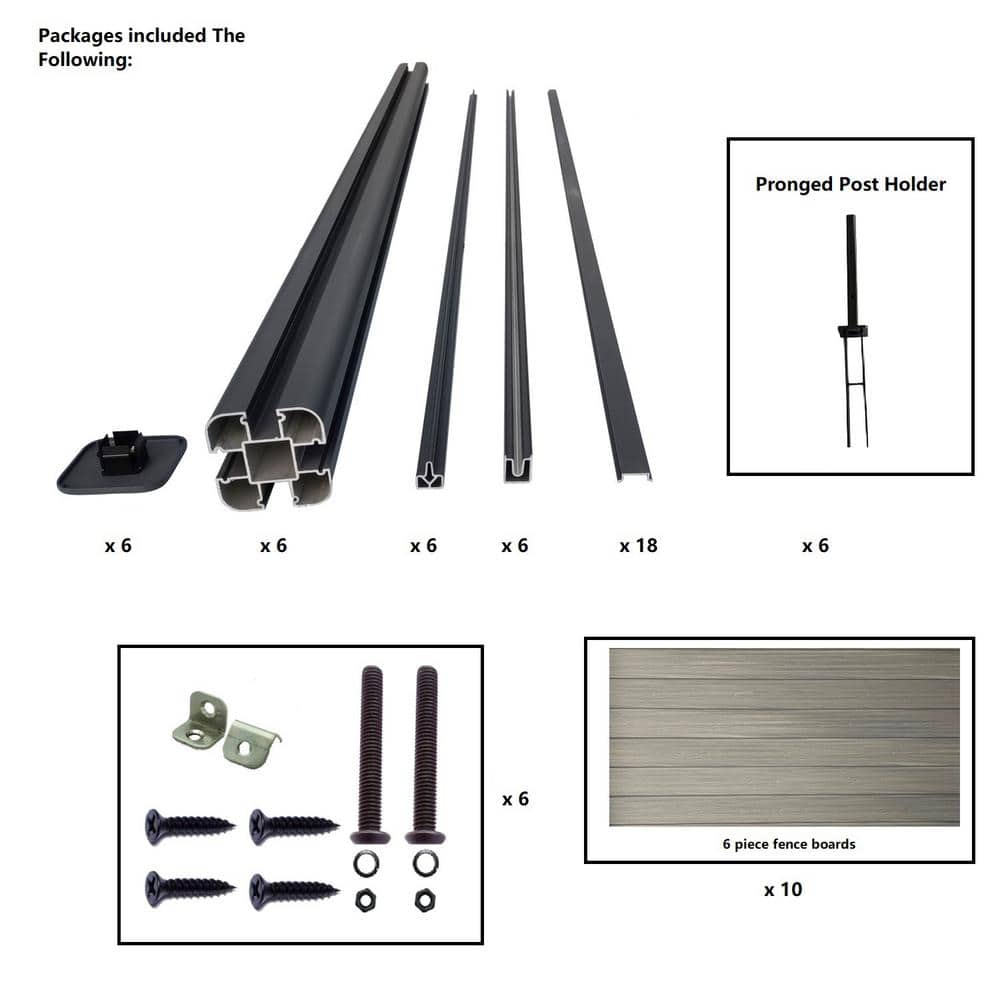 LH EP Complete Kit 6 ft. x 6 ft. Wood Grain Castle Gray WPC Composite Fence Panel w/Pronged Holders & Post Kits (5 set)