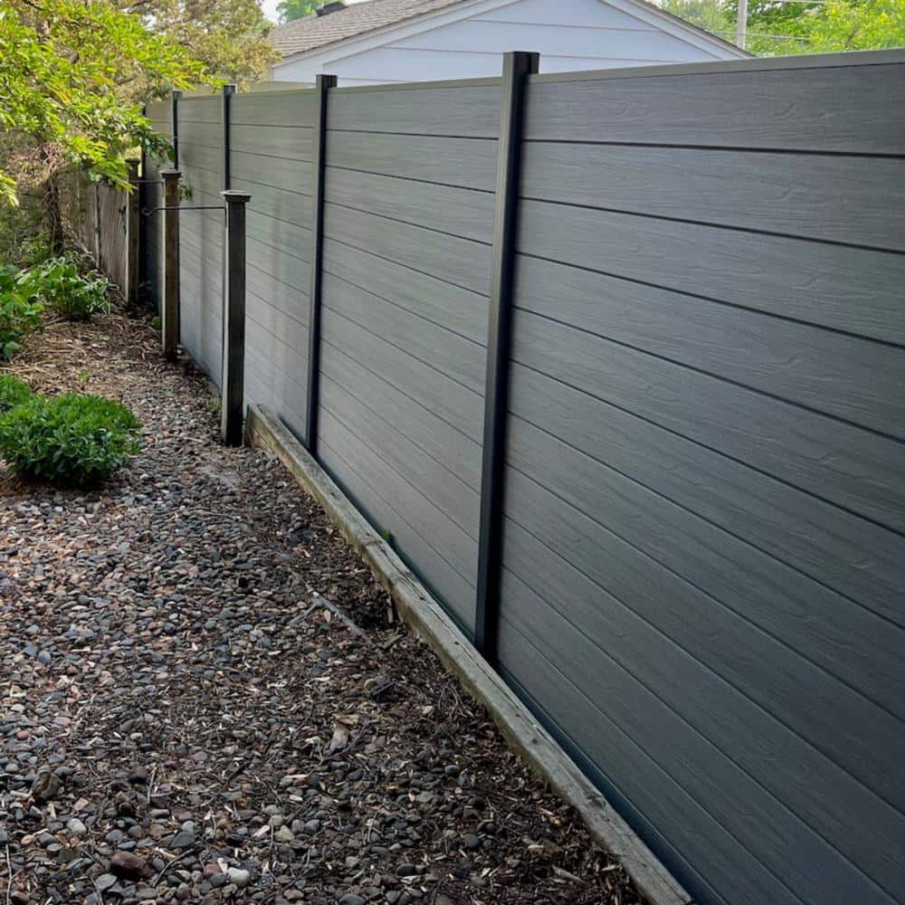 LH EP Complete Kit 6 ft. x 6 ft. Wood Grain Castle Gray WPC Composite Fence Panel w/Pronged Holders & Post Kits (5 set)