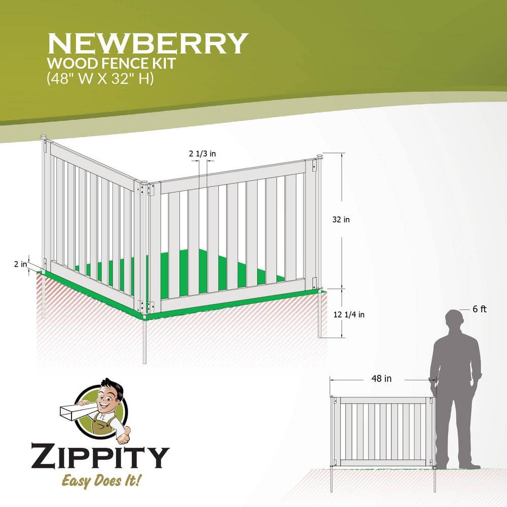Zippity Outdoor Products Newberry Dig Free Wood Fence Kit - 48 in. x 32 in. Panels