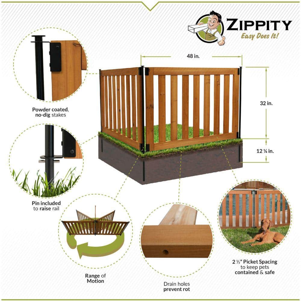 Zippity Outdoor Products Newberry Dig Free Wood Fence Kit - 48 in. x 32 in. Panels