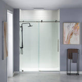 WOODBRIDGE Norwich 56 in. to 60 in. W x 76 in. H Frameless Sliding Shower Door with Shatter Retention Glass, Brushed Nickel
