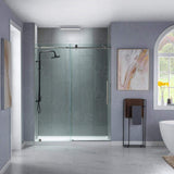 WOODBRIDGE Norwich 56 in. to 60 in. W x 76 in. H Frameless Sliding Shower Door with Shatter Retention Glass, Brushed Nickel