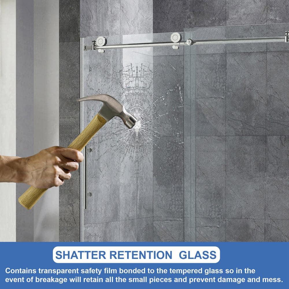 WOODBRIDGE Norwich 56 in. to 60 in. W x 76 in. H Frameless Sliding Shower Door with Shatter Retention Glass, Brushed Nickel