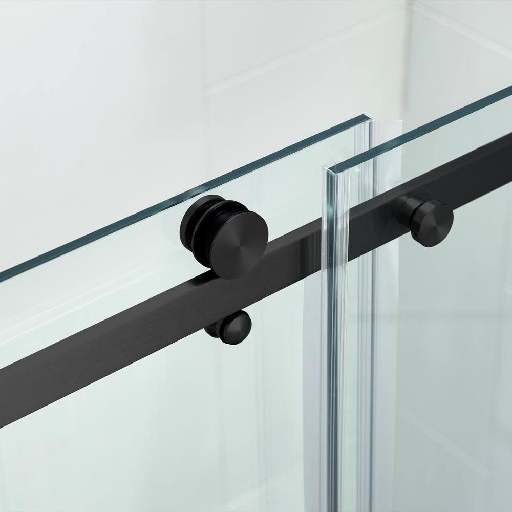 WOODBRIDGE 60 in. W x 76 in. H Frameless Single Sliding Shower Door in Matte Black with 5/16 in. (8 mm) Clear Glass