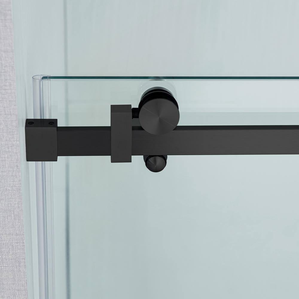 WOODBRIDGE 60 in. W x 76 in. H Frameless Single Sliding Shower Door in Matte Black with 5/16 in. (8 mm) Clear Glass
