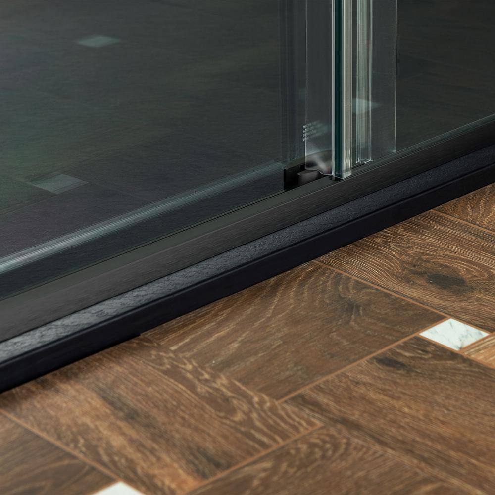 WOODBRIDGE 60 in. W x 76 in. H Frameless Single Sliding Shower Door in Matte Black with 5/16 in. (8 mm) Clear Glass