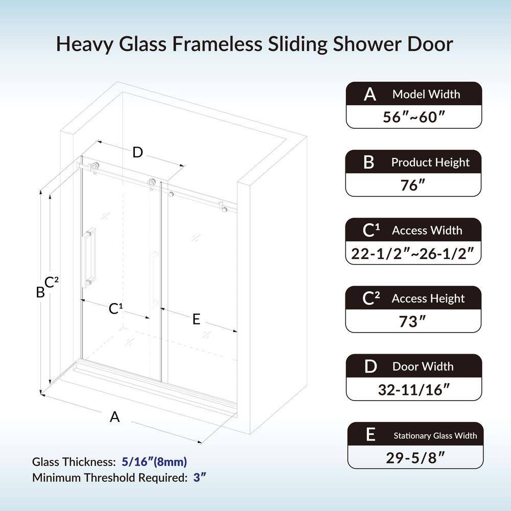WOODBRIDGE 60 in. W x 76 in. H Frameless Single Sliding Shower Door in Matte Black with 5/16 in. (8 mm) Clear Glass