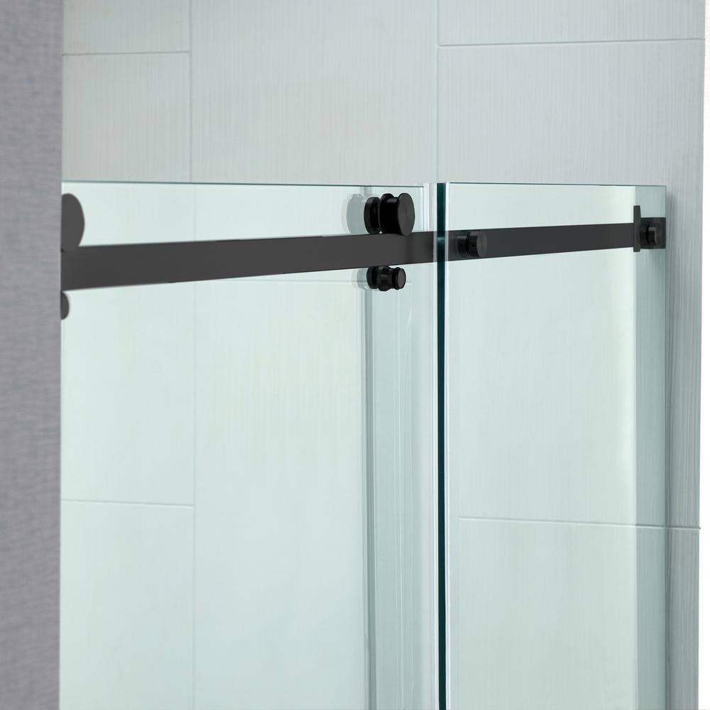 WOODBRIDGE 60 in. W x 76 in. H Frameless Single Sliding Shower Door in Matte Black with 5/16 in. (8 mm) Clear Glass