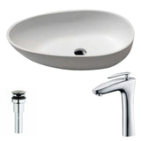 ANZZI Trident Man-Made Stone Vessel Sink with Pop-Up Drain, Matte White, 24.4 x 15.7 x 6.2 in
