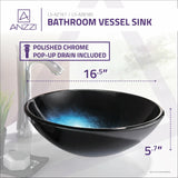 ANZZI Tara Deco-Glass Vessel Sink in Deep Sea, 16.5 x 16.5 x 5.7 in