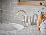 Moen Oxby Spot Resist Brushed Nickel 2‑Handle 4‑in Centerset WaterSense Bathroom Sink Faucet with Drain