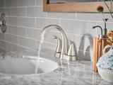 Moen Oxby Spot Resist Brushed Nickel 2‑Handle 4‑in Centerset WaterSense Bathroom Sink Faucet with Drain