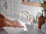Moen Oxby Spot Resist Brushed Nickel 2‑Handle 4‑in Centerset WaterSense Bathroom Sink Faucet with Drain