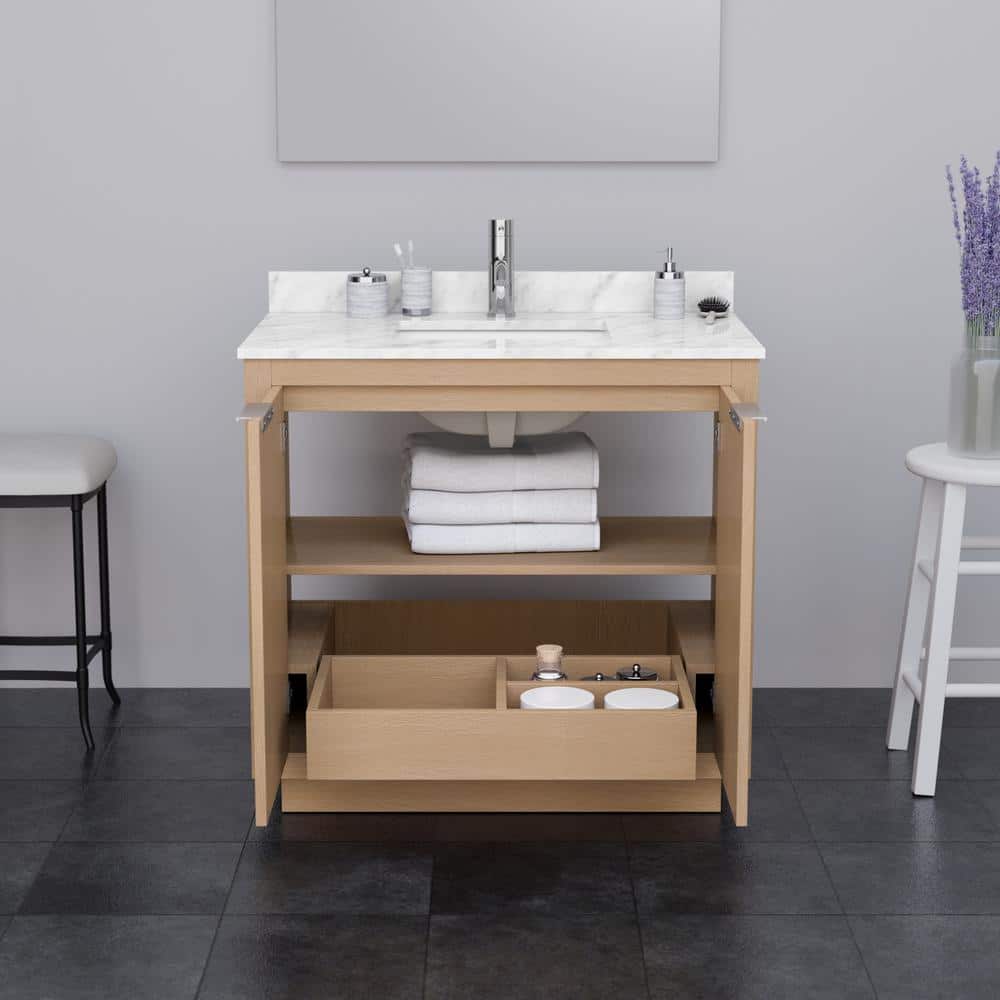 Wyndham Collection Maroni 36" Bathroom Vanity with Cultured Marble Top in Light Straw