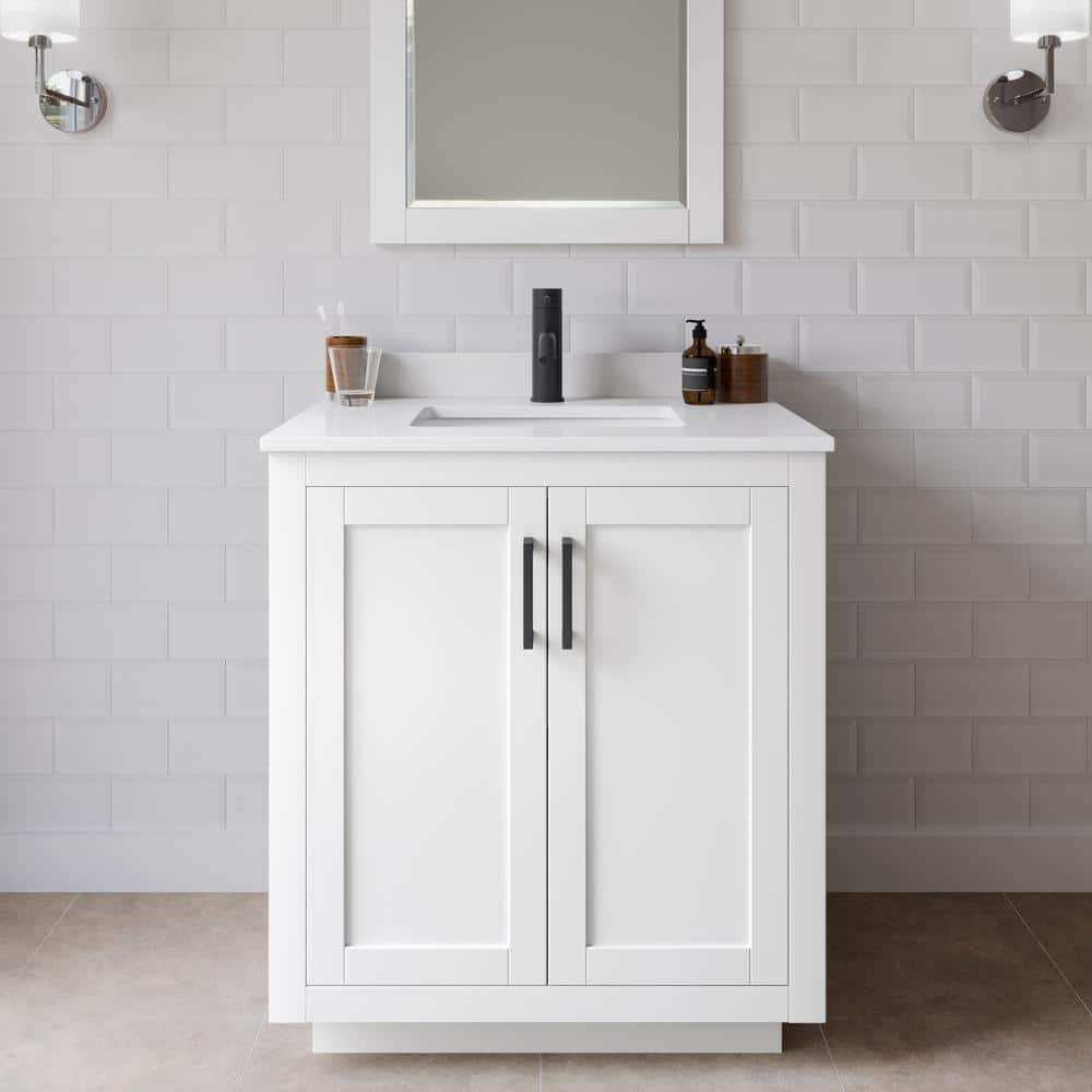 Wyndham Collection Miranda 30" Single Bath Vanity in White with Cultured Marble Top