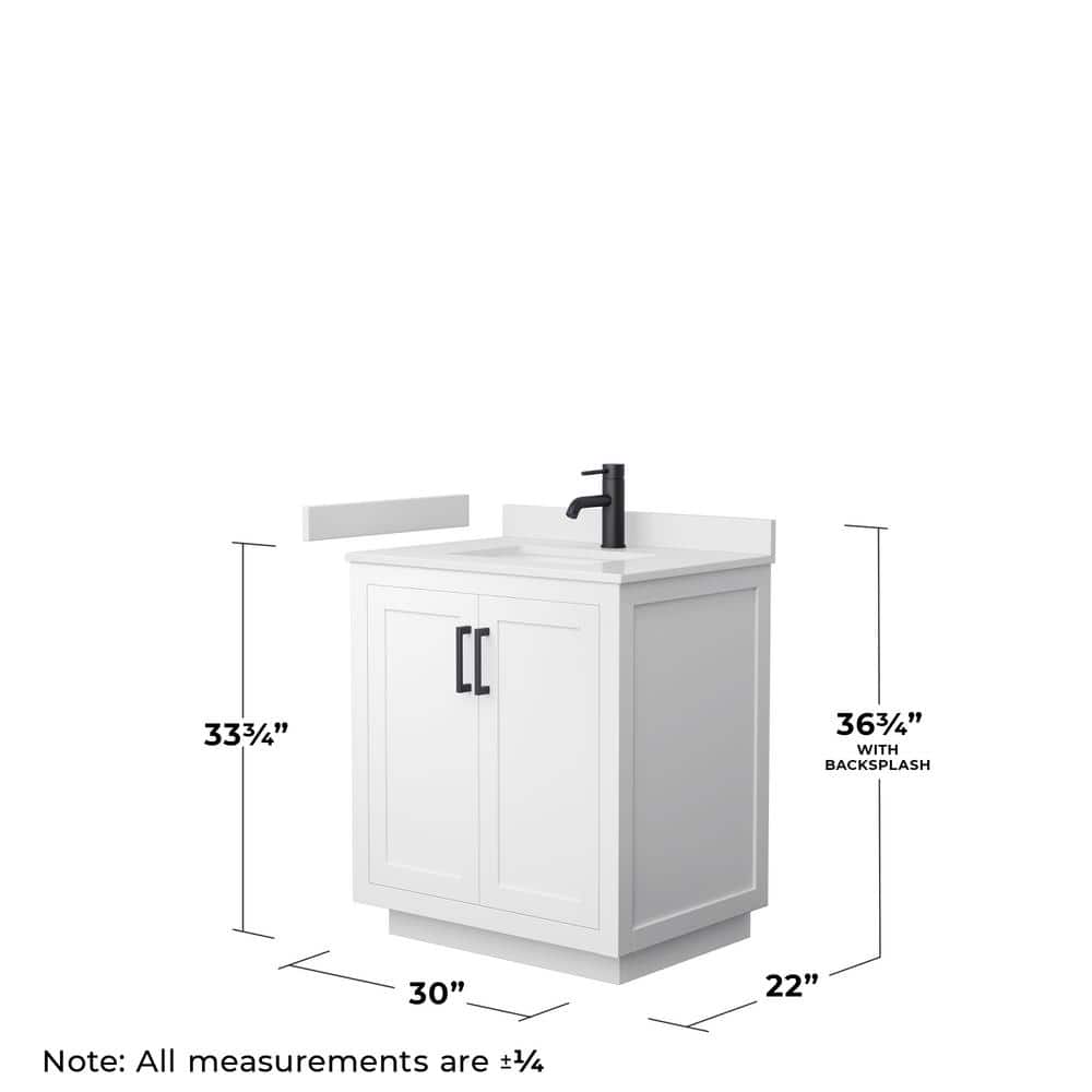 Wyndham Collection Miranda 30" Single Bath Vanity in White with Cultured Marble Top